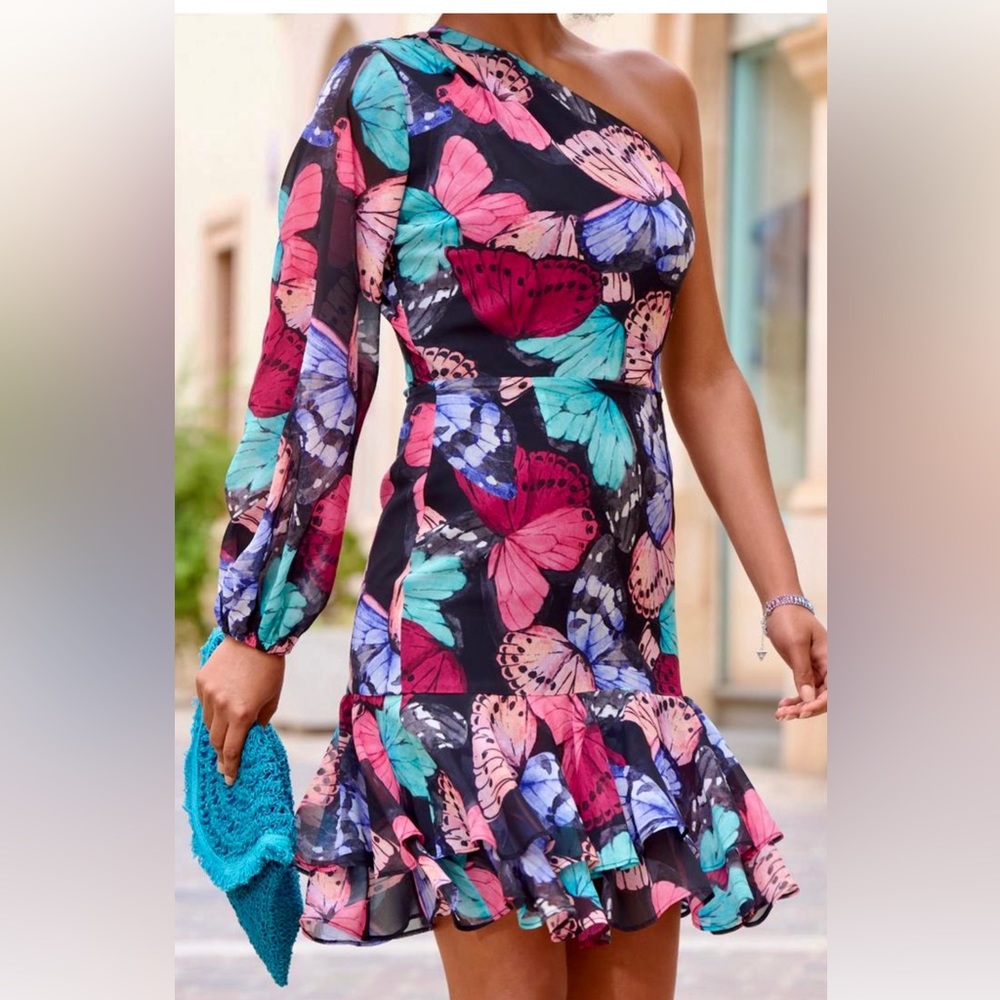 Boston Proper one shoulder butterfly dress size 6